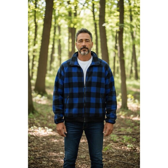 Vintage WOOLRICH Teton Buffalo Plaid Flannel Bomber Jacket 90s Blue Black XLARGE - Picture 1 of 12